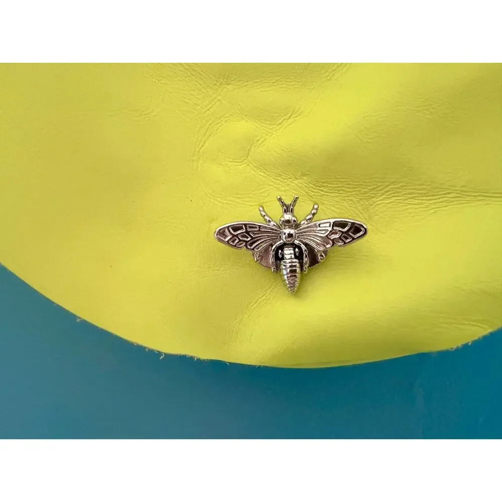 Neon Yellow Half Moon Crossbody Bag with Silver Bee Festival Purse